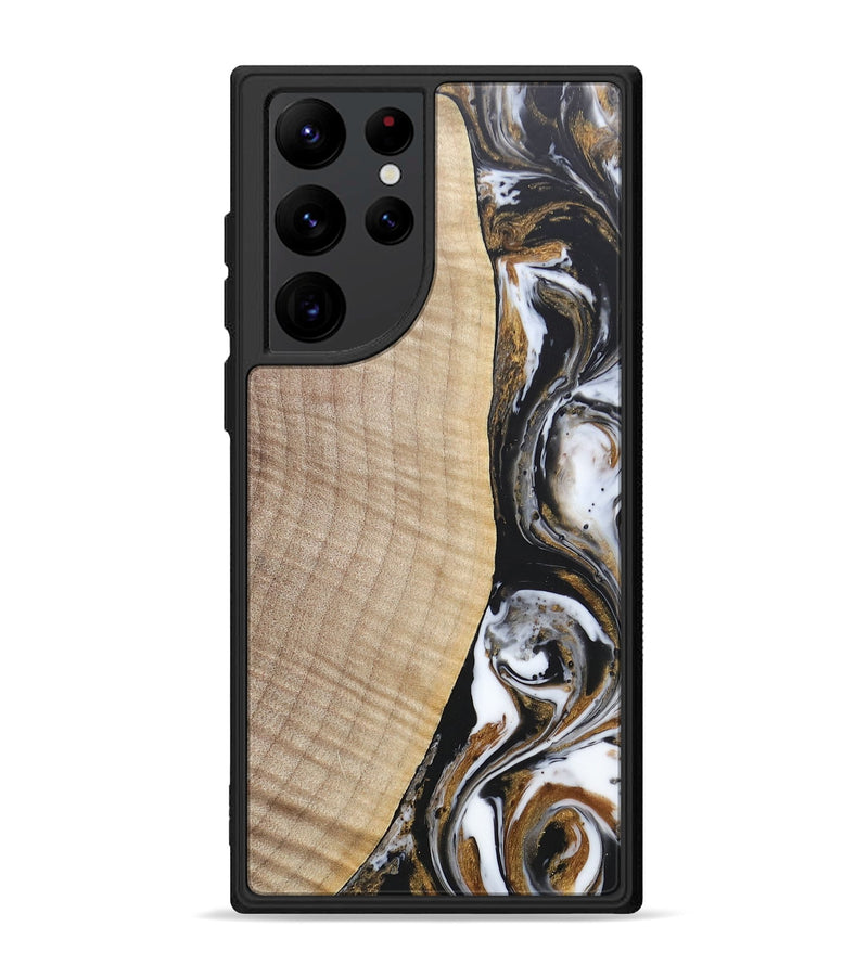 Galaxy S22 Ultra Wood+Resin Phone Case - Khadijah (Black & White, 689835)