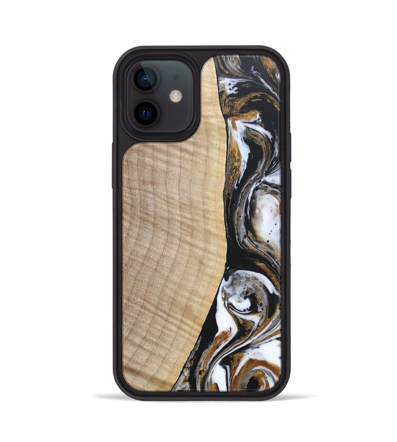 iPhone 12 Wood+Resin Phone Case - Khadijah (Black & White, 689835)