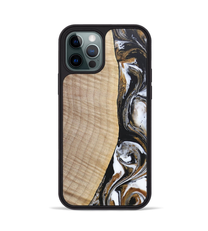 iPhone 12 Pro Wood+Resin Phone Case - Khadijah (Black & White, 689835)