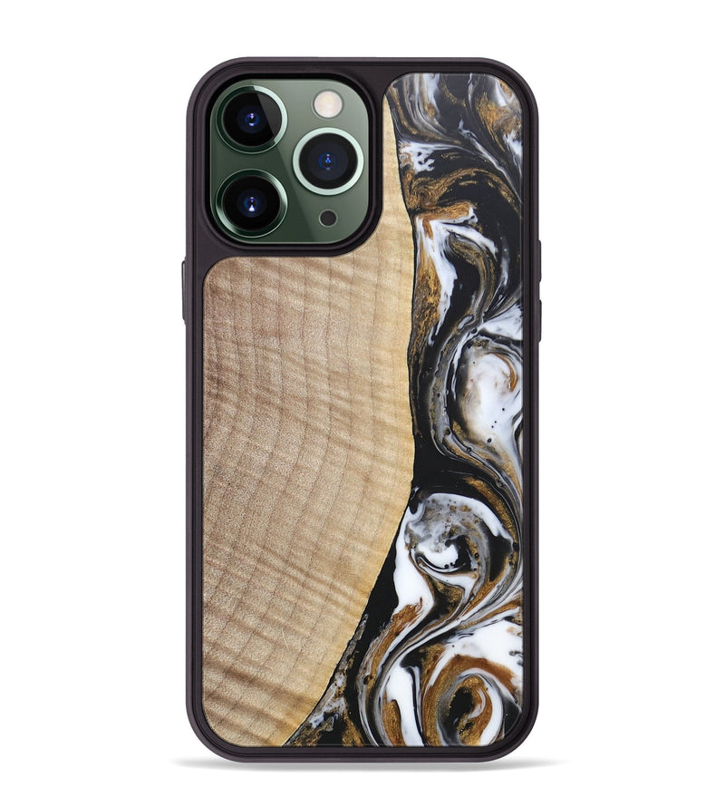 iPhone 13 Pro Max Wood+Resin Phone Case - Khadijah (Black & White, 689835)