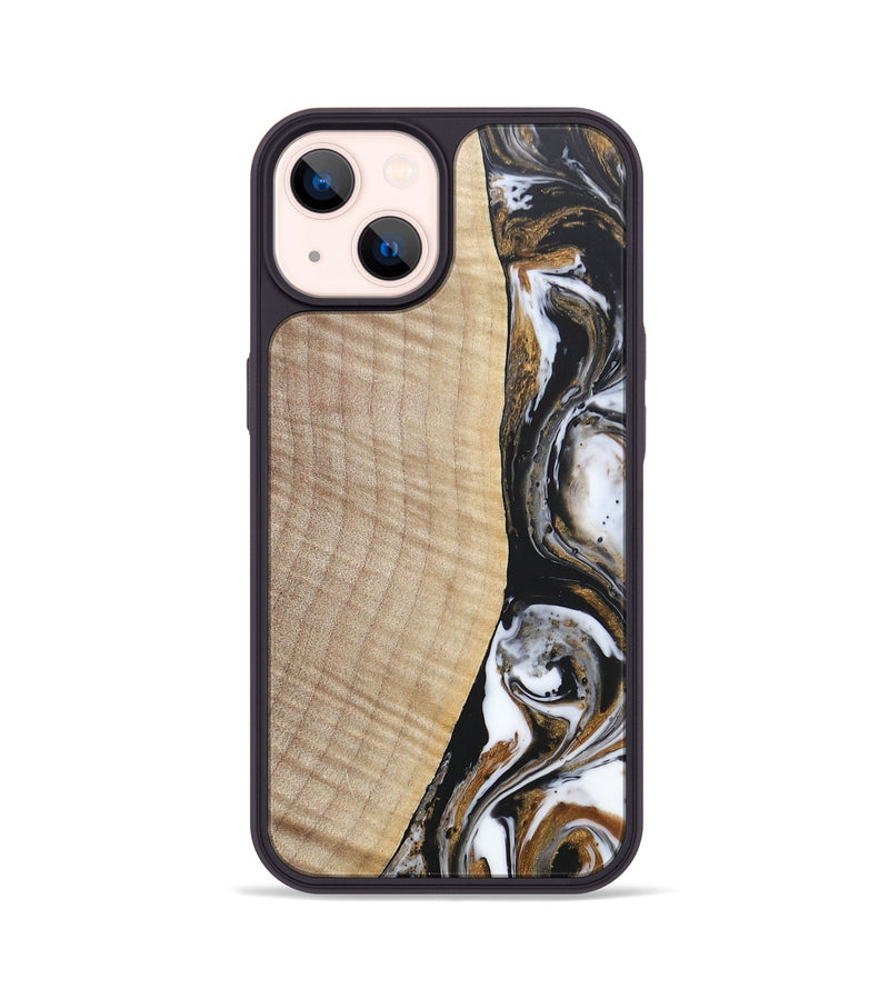 iPhone 14 Wood+Resin Phone Case - Khadijah (Black & White, 689835)