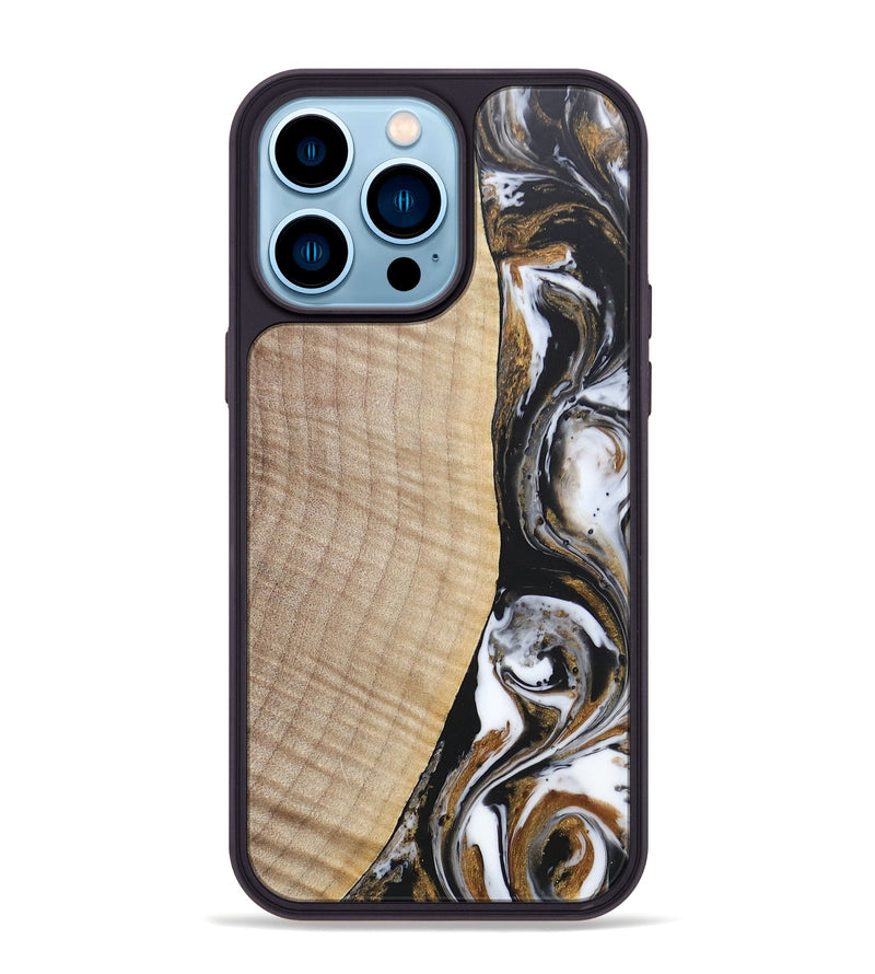 iPhone 14 Pro Max Wood+Resin Phone Case - Khadijah (Black & White, 689835)