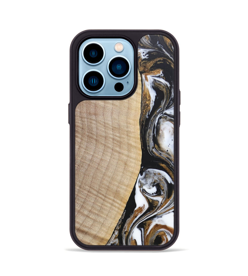 iPhone 14 Pro Wood+Resin Phone Case - Khadijah (Black & White, 689835)