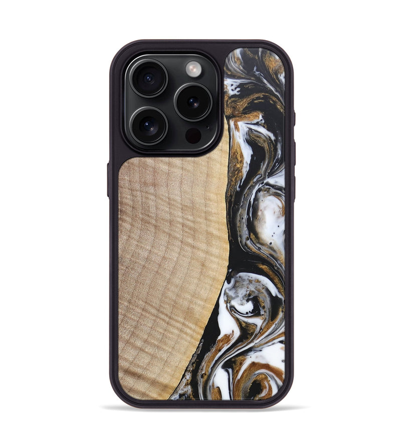 iPhone 15 Pro Wood+Resin Phone Case - Khadijah (Black & White, 689835)