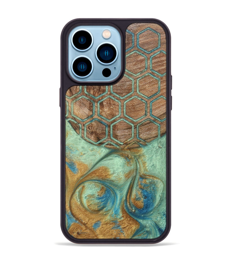 iPhone 14 Pro Max Wood+Resin Phone Case - Rocky (Pattern, 689849)