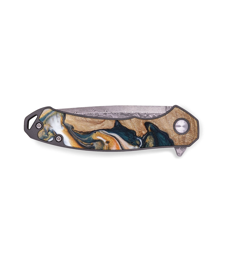 EDC Wood+Resin Pocket Knife - Aleah (Teal & Gold, 689925)