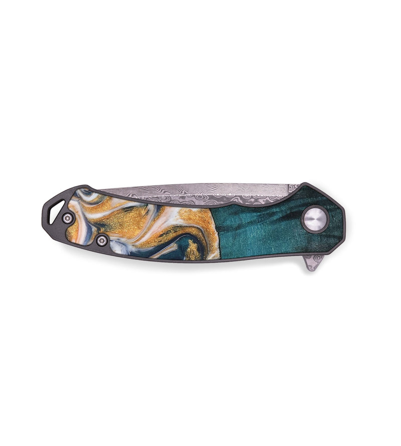 EDC Wood+Resin Pocket Knife - Armani (Teal & Gold, 689933)