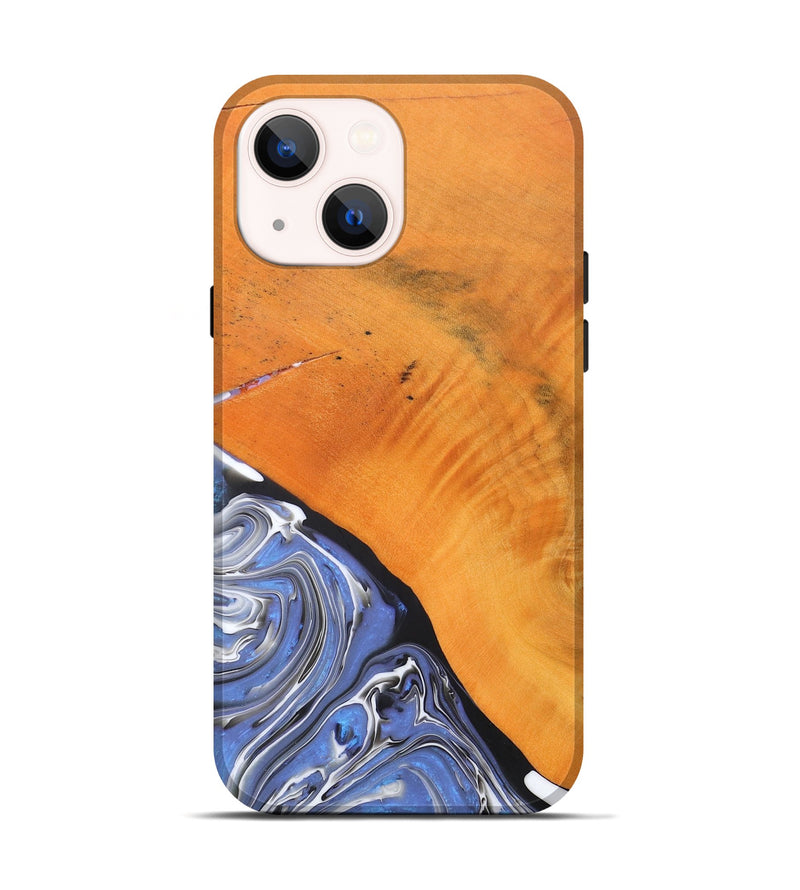 iPhone 14 Wood+Resin Live Edge Phone Case - Charlotte (Blue, 690195)