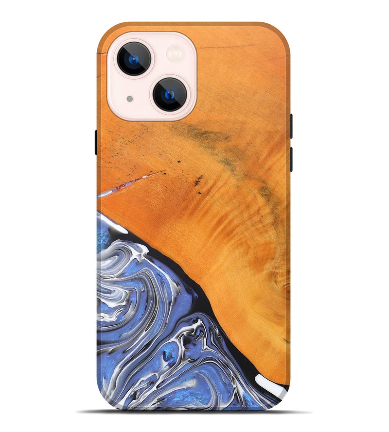 iPhone 14 Plus Wood+Resin Live Edge Phone Case - Charlotte (Blue, 690195)