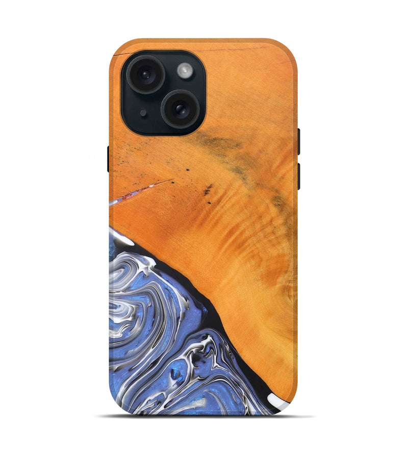 iPhone 15 Wood+Resin Live Edge Phone Case - Charlotte (Blue, 690195)