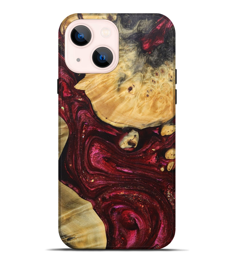 iPhone 14 Plus Wood+Resin Live Edge Phone Case - Carl (Red, 690198)