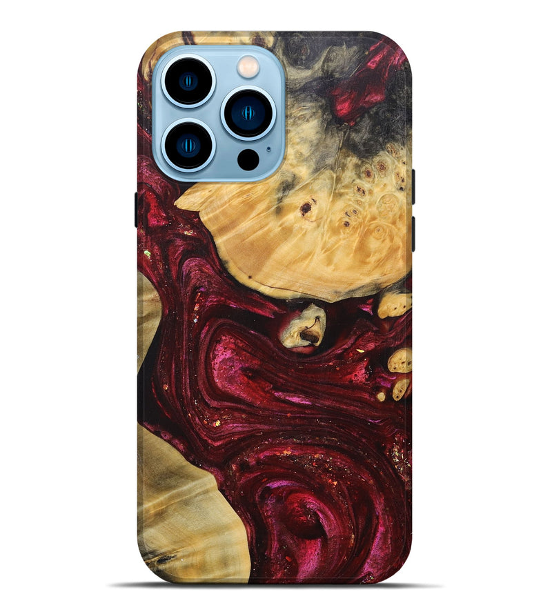 iPhone 14 Pro Max Wood+Resin Live Edge Phone Case - Carl (Red, 690198)