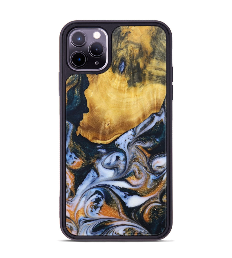iPhone 11 Pro Max Wood+Resin Phone Case - Rudolph (Teal & Gold, 690354)