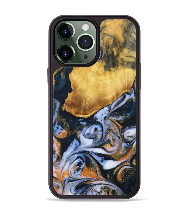 iPhone 13 Pro Max Wood+Resin Phone Case - Rudolph (Teal & Gold, 690354)