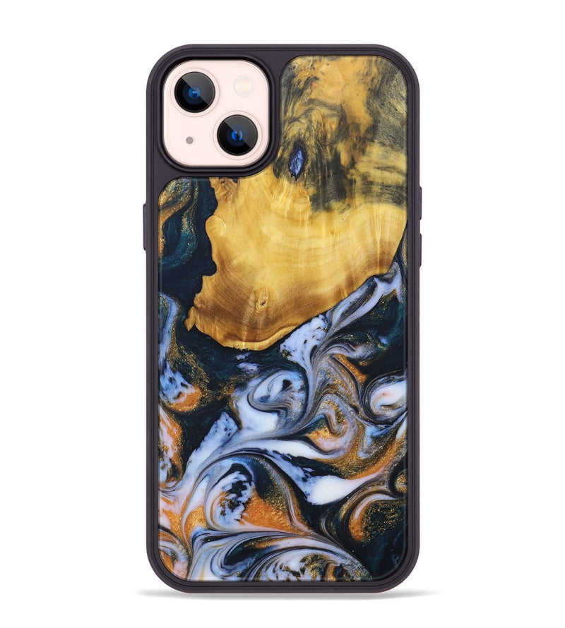 iPhone 14 Plus Wood+Resin Phone Case - Rudolph (Teal & Gold, 690354)