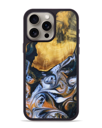 iPhone 15 Pro Max Wood+Resin Phone Case - Rudolph (Teal & Gold, 690354)