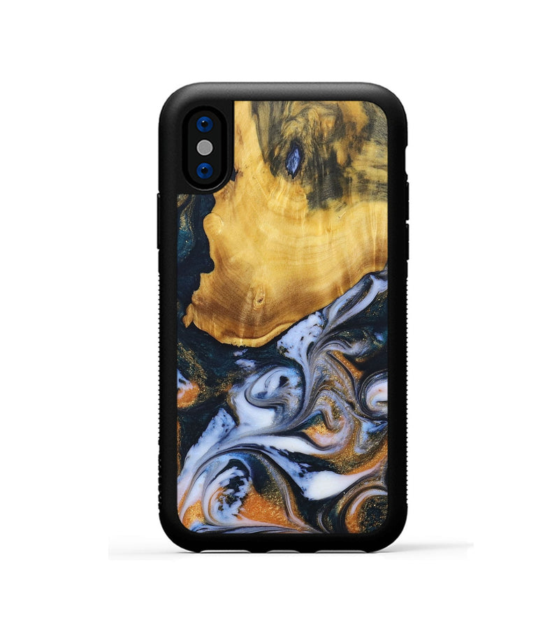 iPhone Xs Wood+Resin Phone Case - Rudolph (Teal & Gold, 690354)