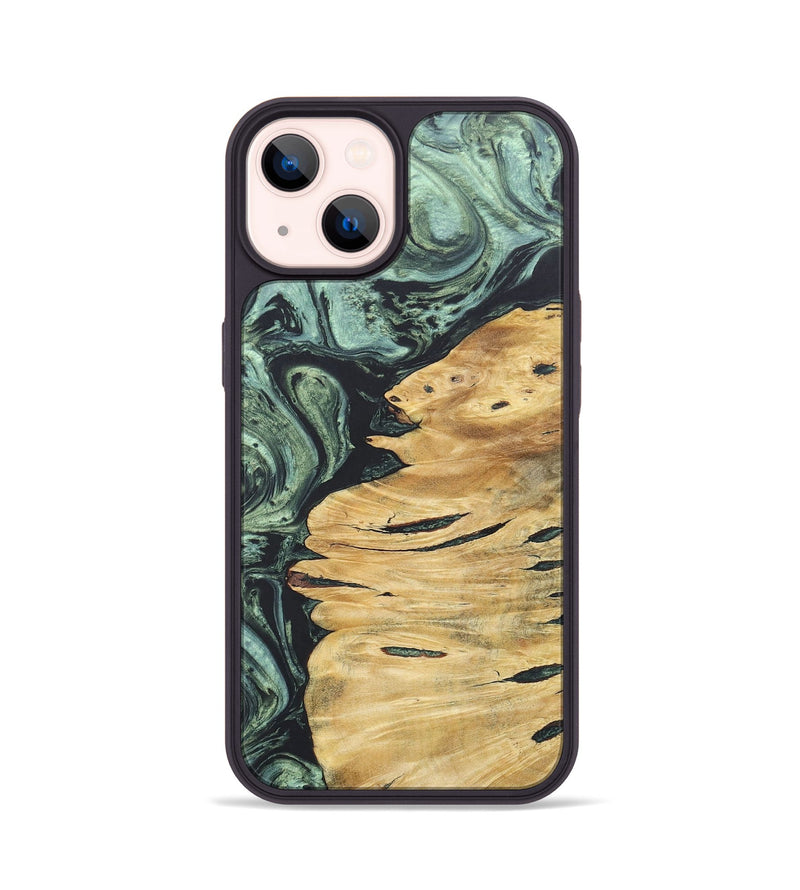 iPhone 14 Wood+Resin Phone Case - Kiley (Green, 690391)