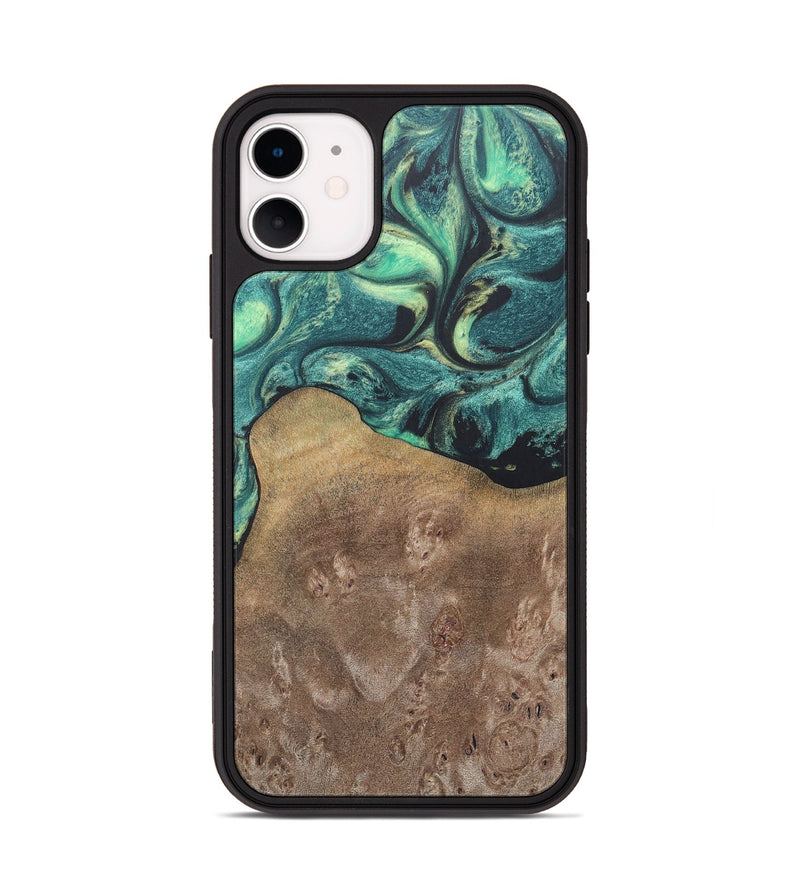 iPhone 11 Wood+Resin Phone Case - Molly (Green, 690407)