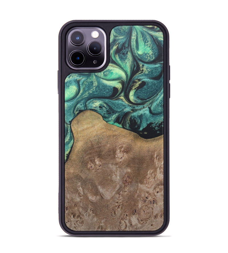 iPhone 11 Pro Max Wood+Resin Phone Case - Molly (Green, 690407)