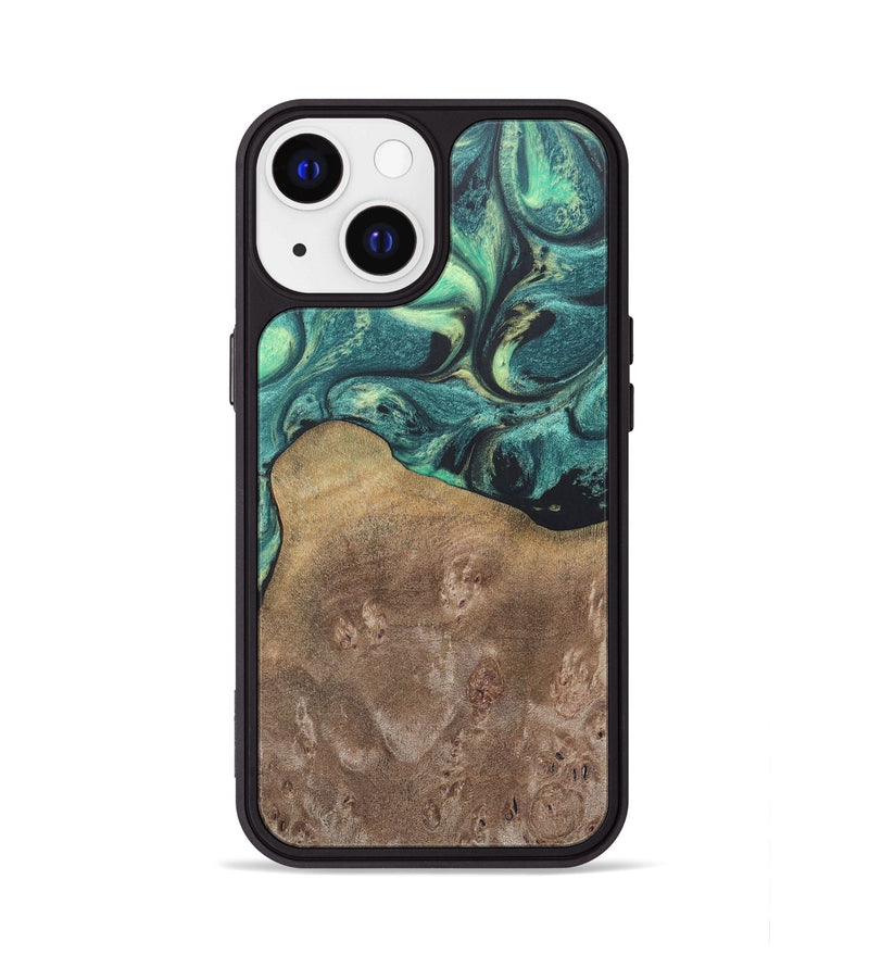 iPhone 13 Wood+Resin Phone Case - Molly (Green, 690407)