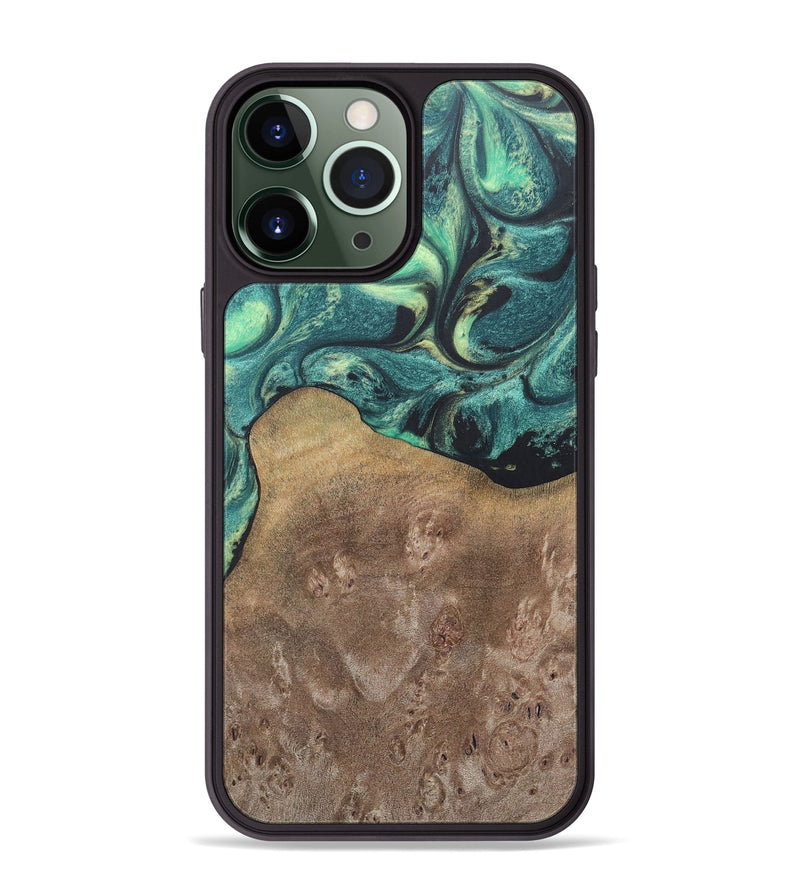 iPhone 13 Pro Max Wood+Resin Phone Case - Molly (Green, 690407)