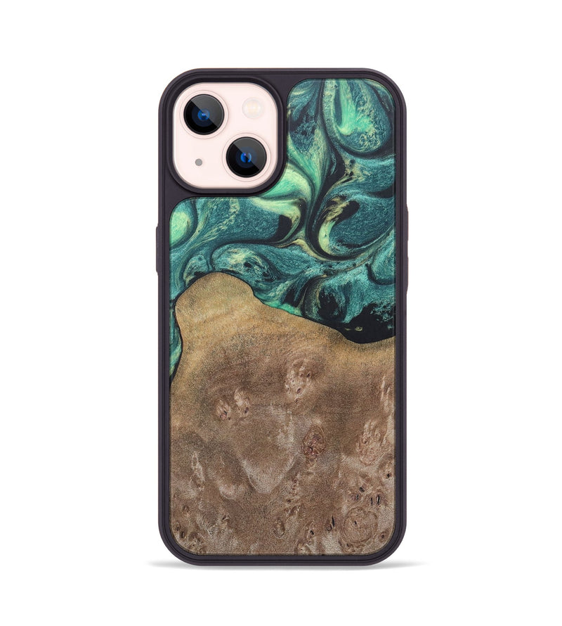 iPhone 14 Wood+Resin Phone Case - Molly (Green, 690407)