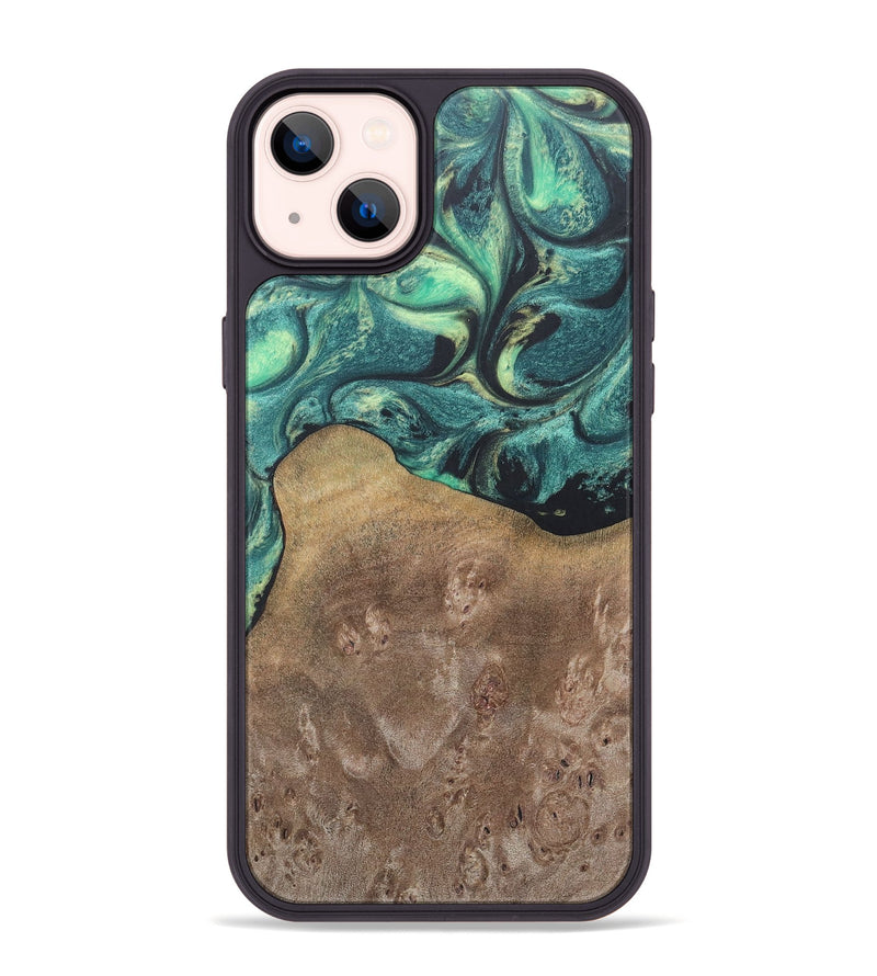 iPhone 14 Plus Wood+Resin Phone Case - Molly (Green, 690407)