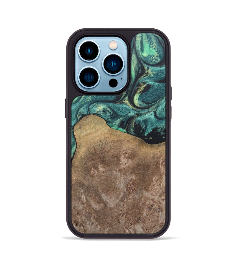 iPhone 14 Pro Wood+Resin Phone Case - Molly (Green, 690407)