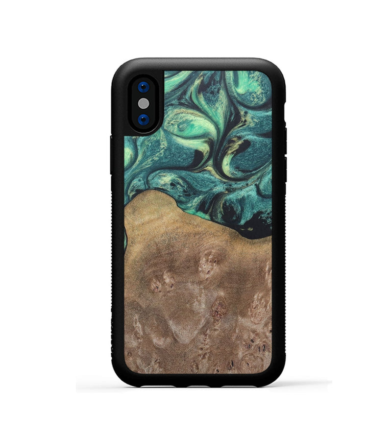 iPhone Xs Wood+Resin Phone Case - Molly (Green, 690407)