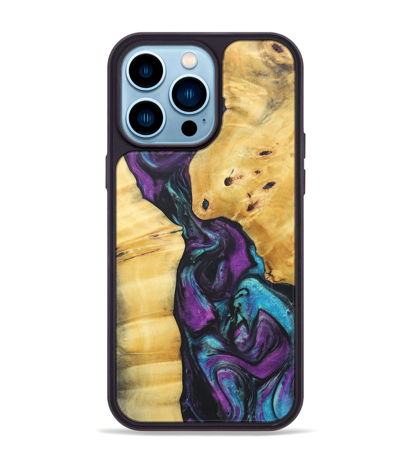 iPhone 14 Pro Max Wood+Resin Phone Case - Samuel (Purple, 690513)