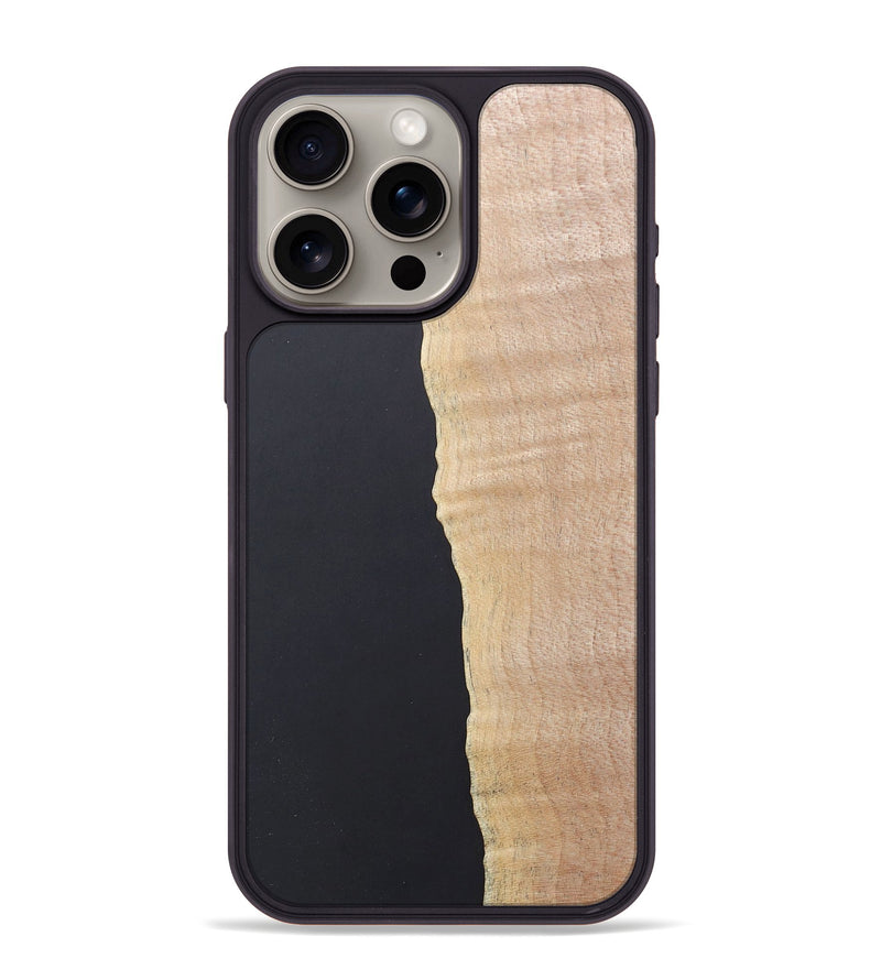 iPhone 15 Pro Max Wood+Resin Phone Case - Audra (Pure Black, 690563)
