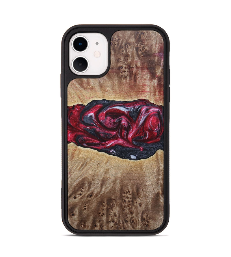 iPhone 11 Wood+Resin Phone Case - River (Red, 690696)