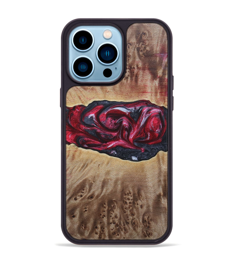 iPhone 14 Pro Max Wood+Resin Phone Case - River (Red, 690696)