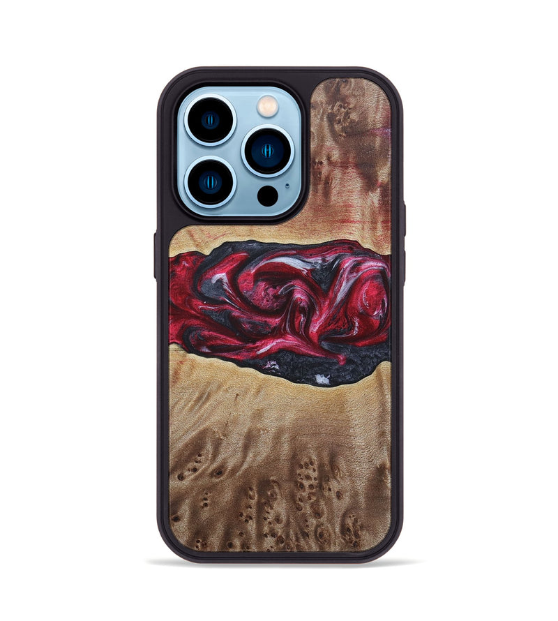 iPhone 14 Pro Wood+Resin Phone Case - River (Red, 690696)