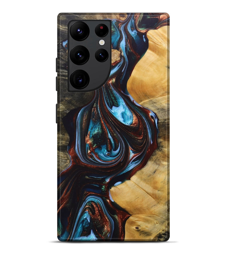 Galaxy S22 Ultra Wood+Resin Live Edge Phone Case - Addilyn (Teal & Gold, 690721)