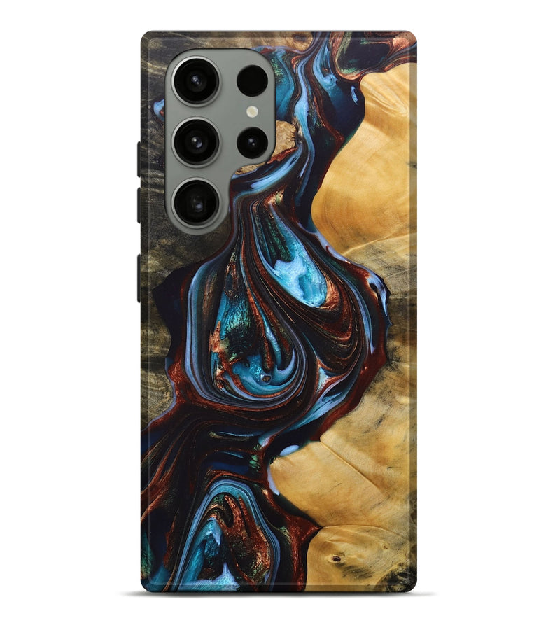 Galaxy S23 Ultra Wood+Resin Live Edge Phone Case - Addilyn (Teal & Gold, 690721)