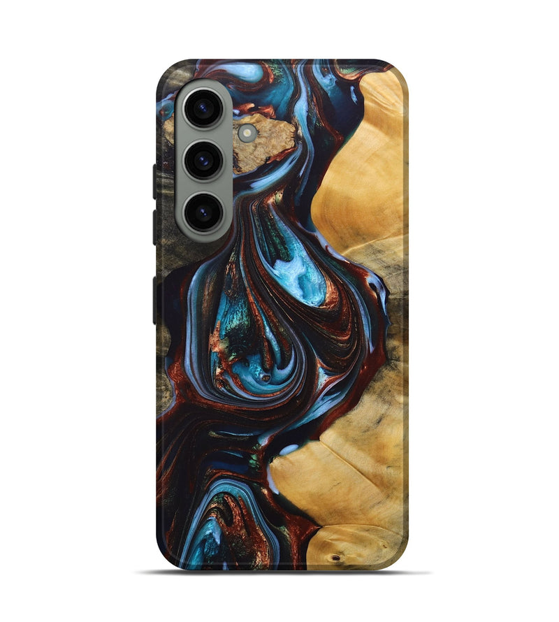 Galaxy S24 Wood+Resin Live Edge Phone Case - Addilyn (Teal & Gold, 690721)