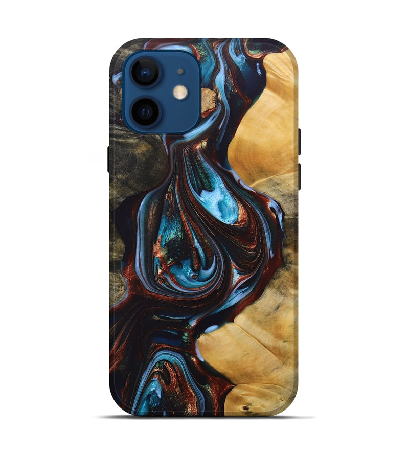 iPhone 12 Wood+Resin Live Edge Phone Case - Addilyn (Teal & Gold, 690721)