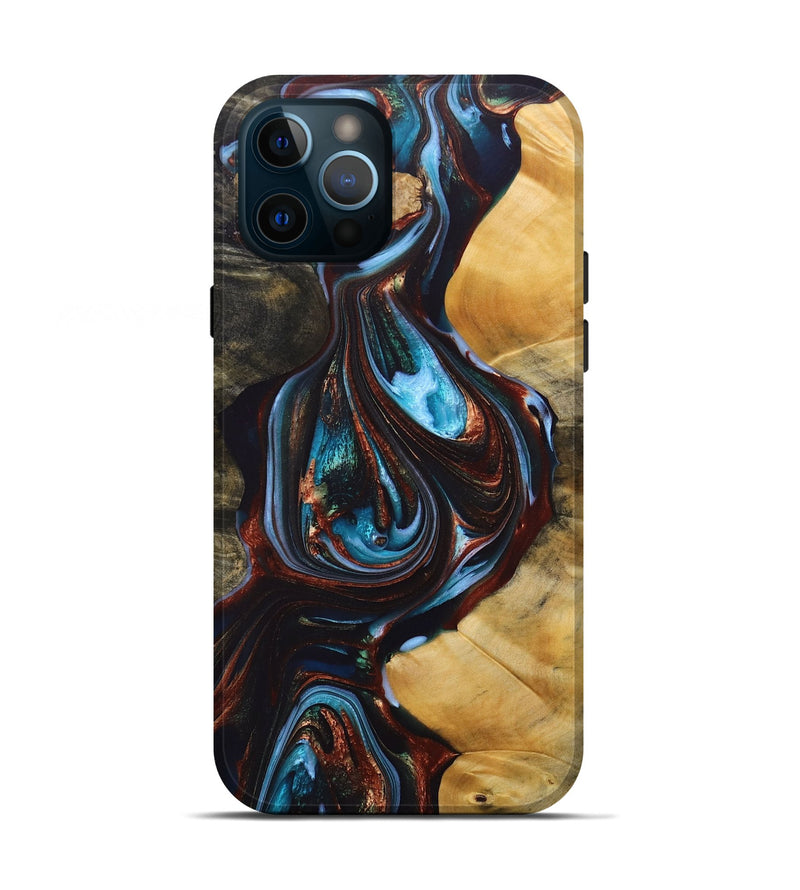 iPhone 12 Pro Wood+Resin Live Edge Phone Case - Addilyn (Teal & Gold, 690721)