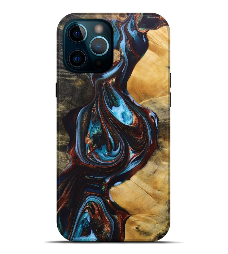 iPhone 12 Pro Max Wood+Resin Live Edge Phone Case - Addilyn (Teal & Gold, 690721)