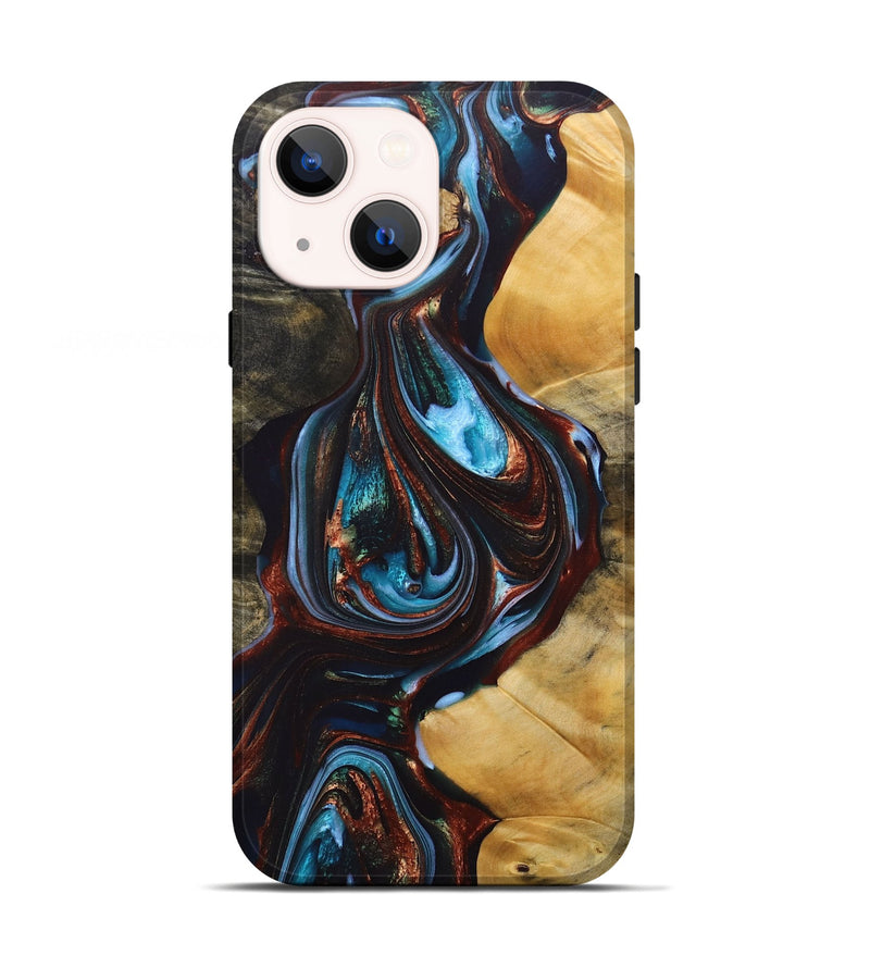 iPhone 13 Wood+Resin Live Edge Phone Case - Addilyn (Teal & Gold, 690721)