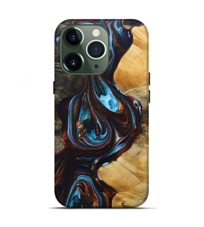 iPhone 13 Pro Wood+Resin Live Edge Phone Case - Addilyn (Teal & Gold, 690721)