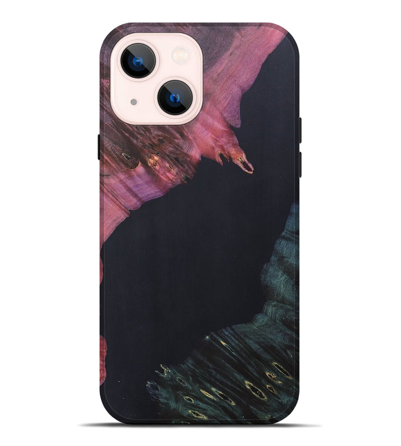 iPhone 14 Plus Wood+Resin Live Edge Phone Case - Gabriella (Pure Black, 690733)