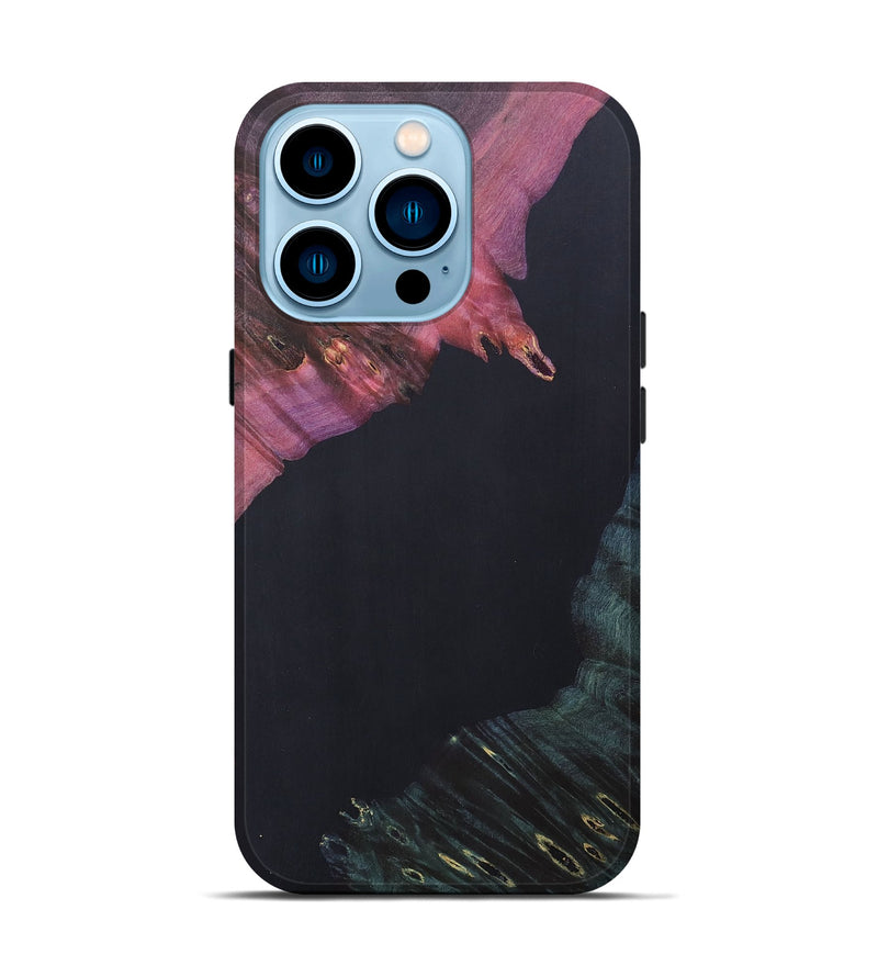 iPhone 14 Pro Wood+Resin Live Edge Phone Case - Gabriella (Pure Black, 690733)