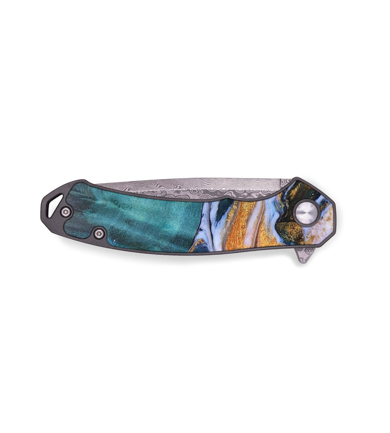 EDC Wood+Resin Pocket Knife - Aleah (Teal & Gold, 690744)
