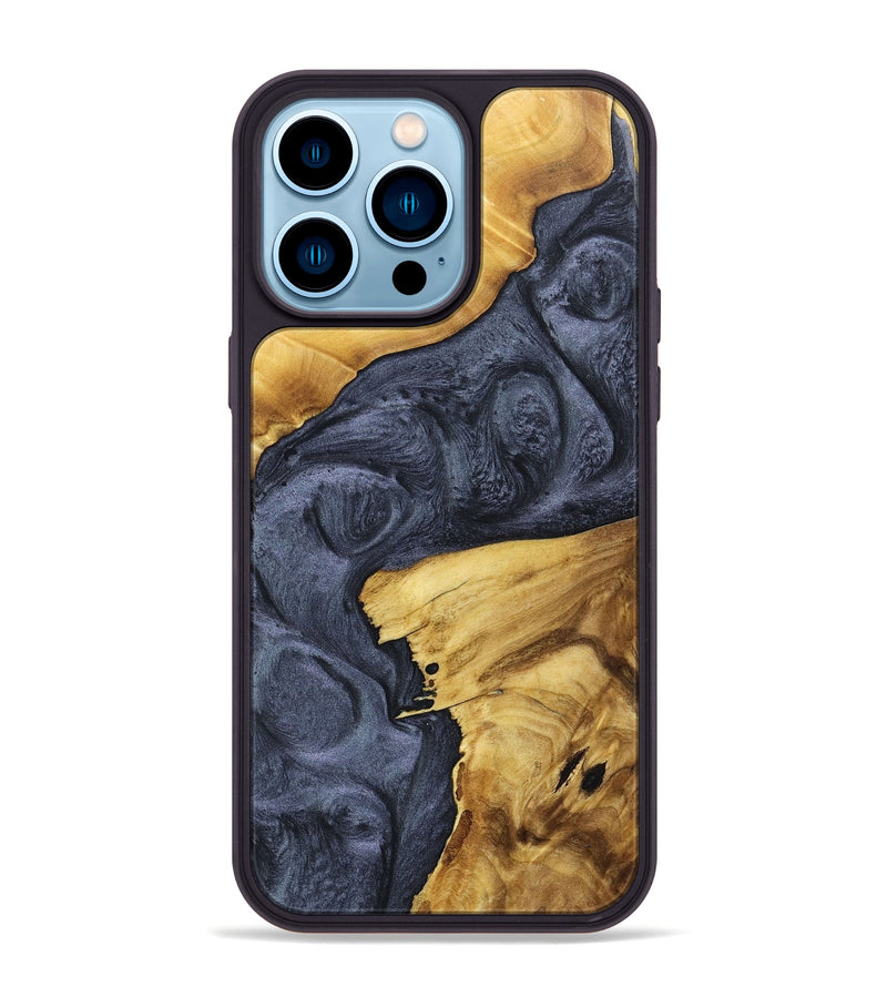 iPhone 14 Pro Max Wood+Resin Phone Case - Kyrie (Pure Black, 690883)