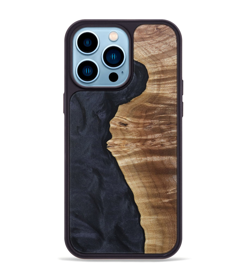 iPhone 14 Pro Max Wood+Resin Phone Case - Lewis (Pure Black, 690885)