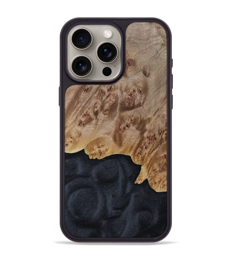 iPhone 15 Pro Max Wood+Resin Phone Case - Ezra (Pure Black, 690890)