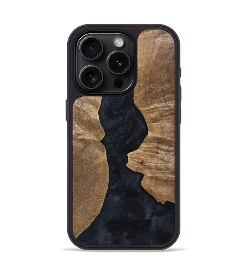 iPhone 15 Pro Wood+Resin Phone Case - Bennie (Pure Black, 690911)